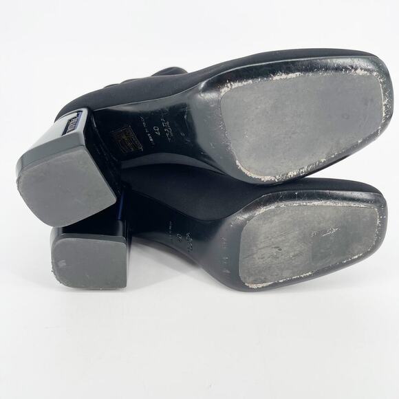 Prada Black Square Toe Logo Block Heel Nylon Ankle Sock Boot Bootie size IT 40 - Picture 13 of 15